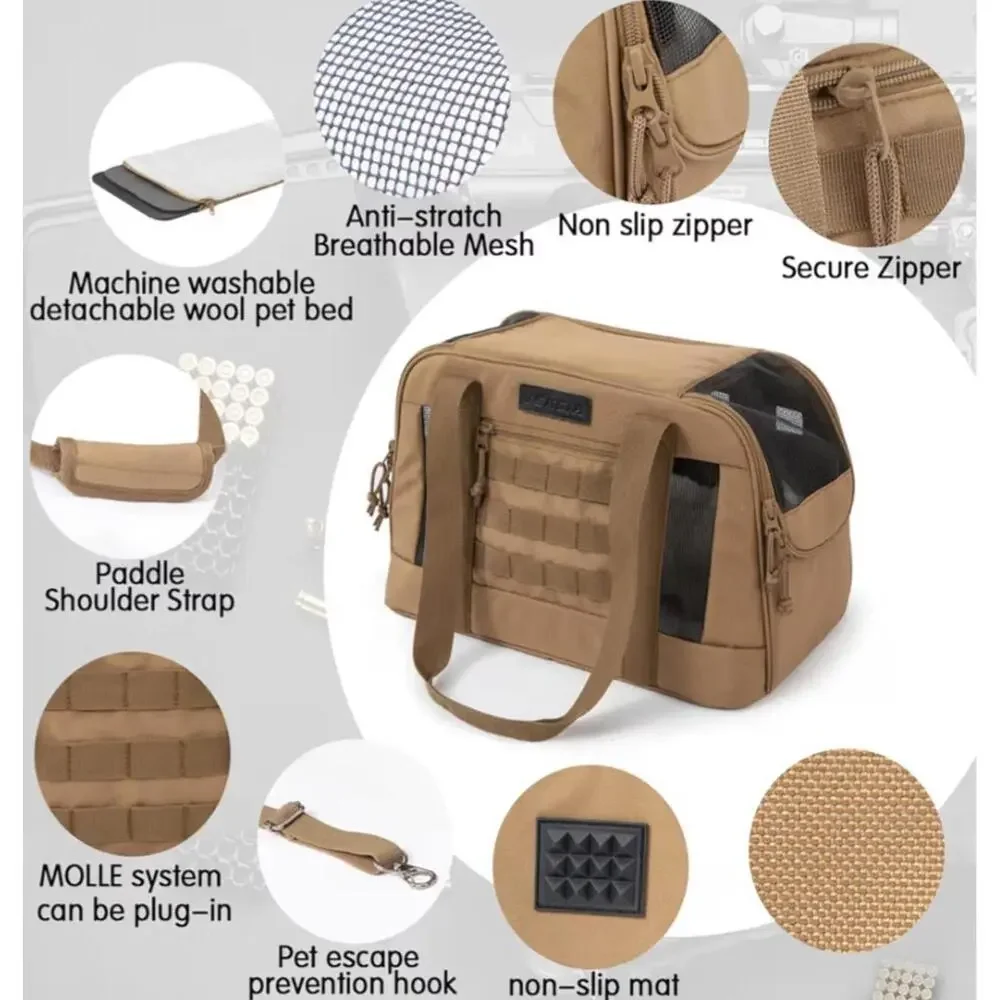 VEAGIA Pet Carrier Small Animal Soft-Sided Kahki Bag -- Pets Under 15lbs - New